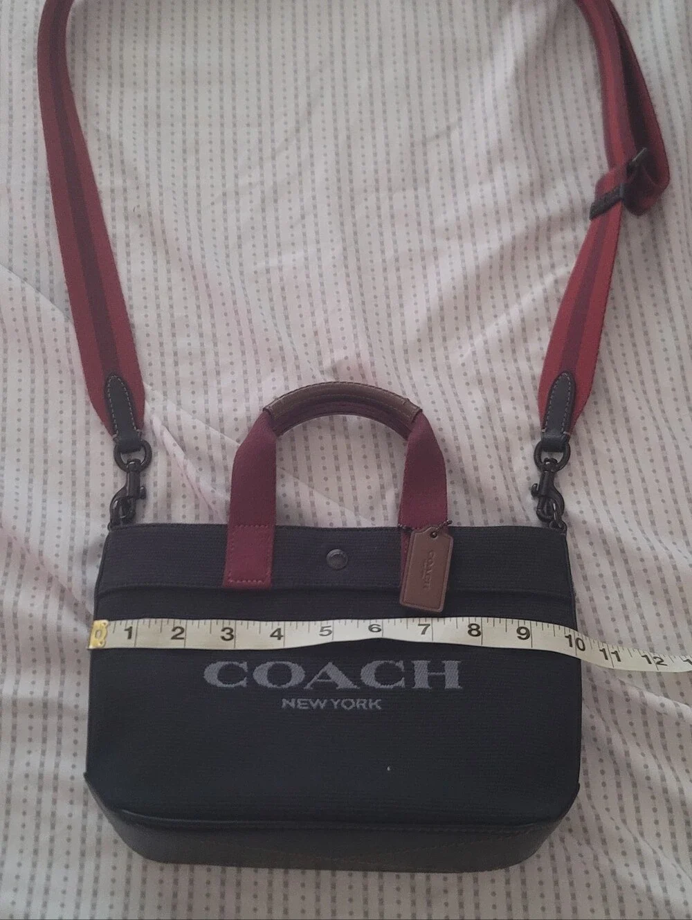 Coach Black Canvas Messenger with Red Handles & Strap